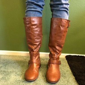 Brown calf length riding style boots